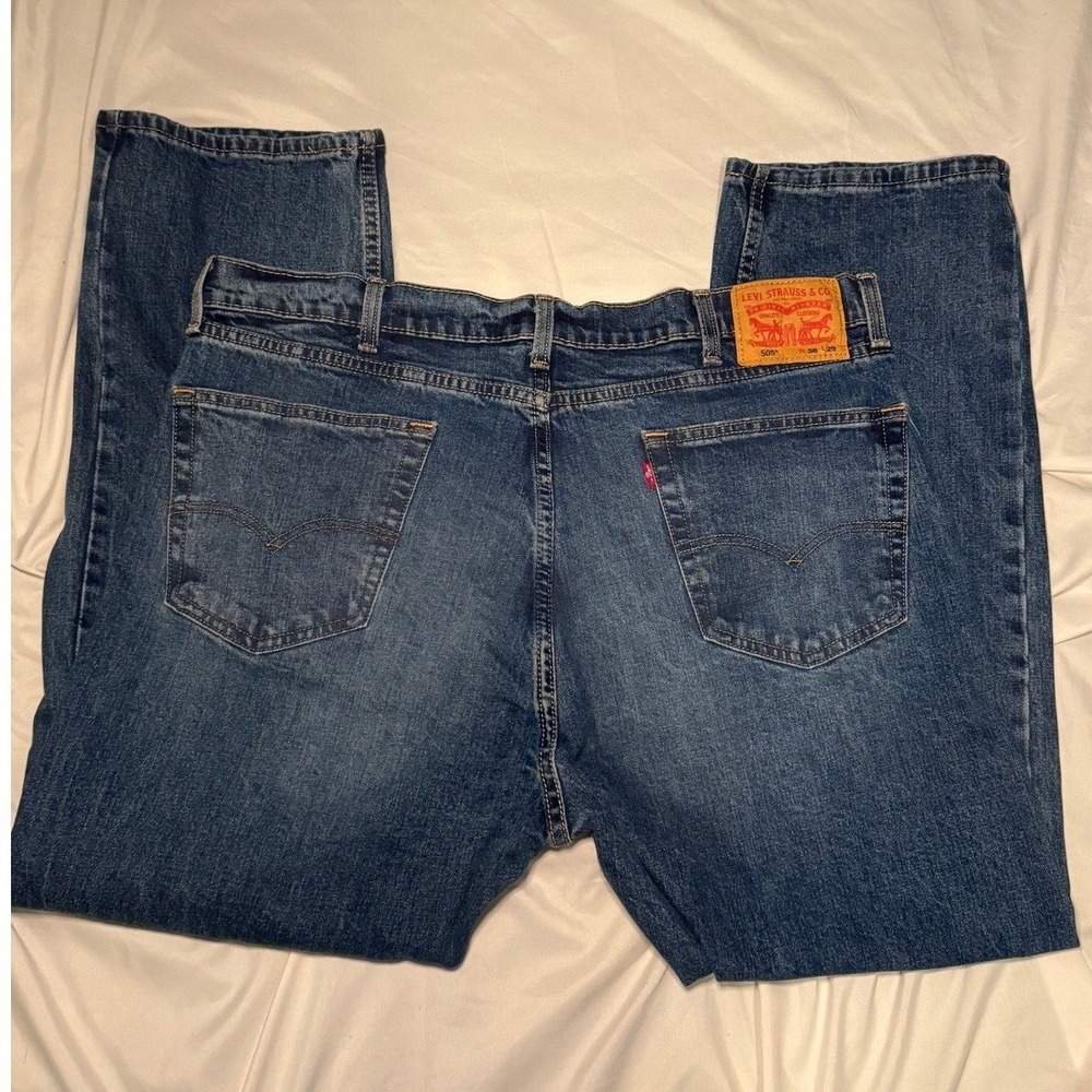 Levi's 505 Regular Fit Jeans Mens 38x29 Blue Straight Leg Classic Workwear - Picture 2 of 5